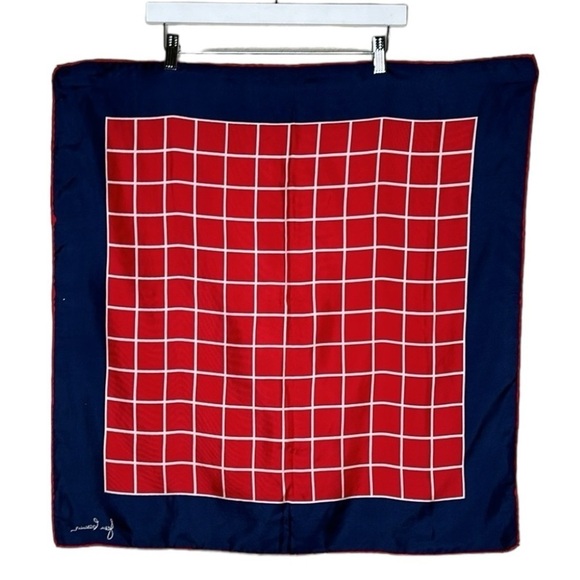 VTG Jean Casanave Signed Silk Scarf Blue Red Geometric 27x27 Hand Rolled Japan - Picture 7 of 7
